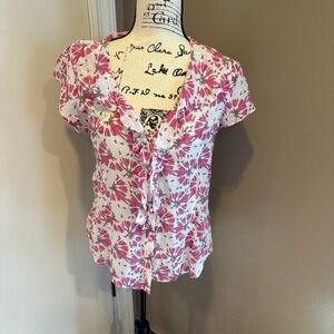 Banana Republic short sleeve silk floral blouse